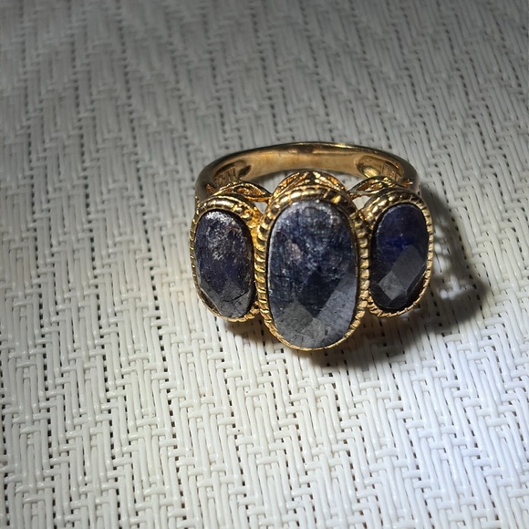 Sterling Silver Gold Plated Three Stone Ring Size 7 - Picture 4 of 9